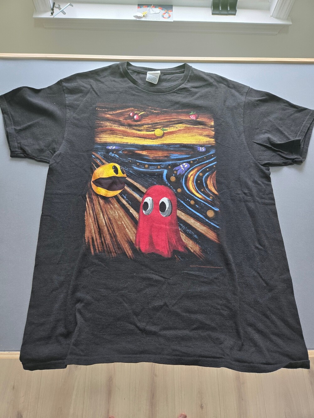 Pac-Man Large Black Cotton Polyester Graphic T-Shirt Vintage Arcade